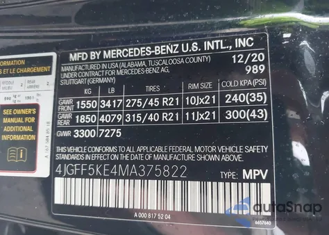 2021 Mercedes-Benz Gls Gls 450 from USA, damaged, VIN 4JGFF5KE4MA375822